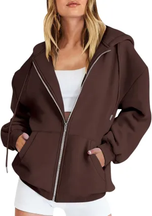 Women's Full Zip Up Hoodie Long Sleeve Hooded Sweatshirts Casual Fall Jacket Coat 2024 Fashion Outfits
