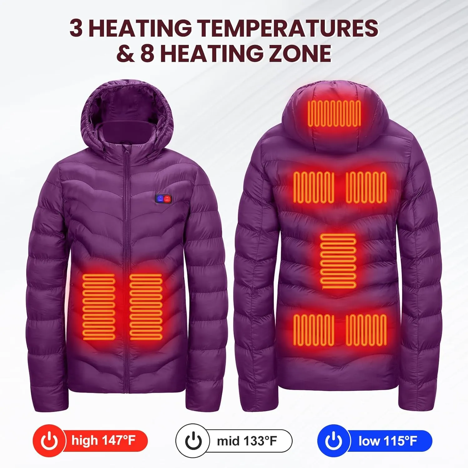Womens Heated Jacket with 10000mAh Battery Pack, Dual Control Button Heated Coat