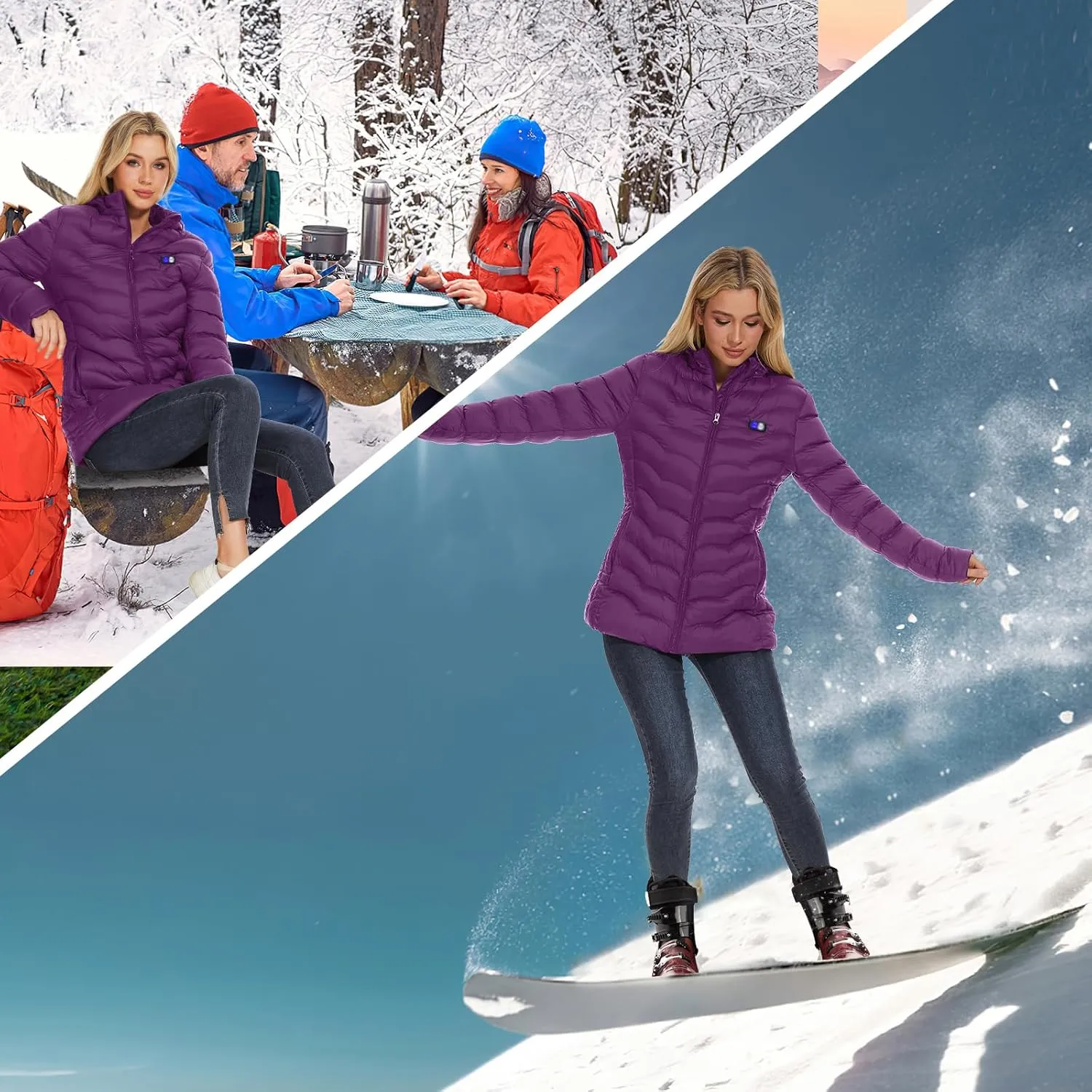 Womens Heated Jacket with 10000mAh Battery Pack, Dual Control Button Heated Coat
