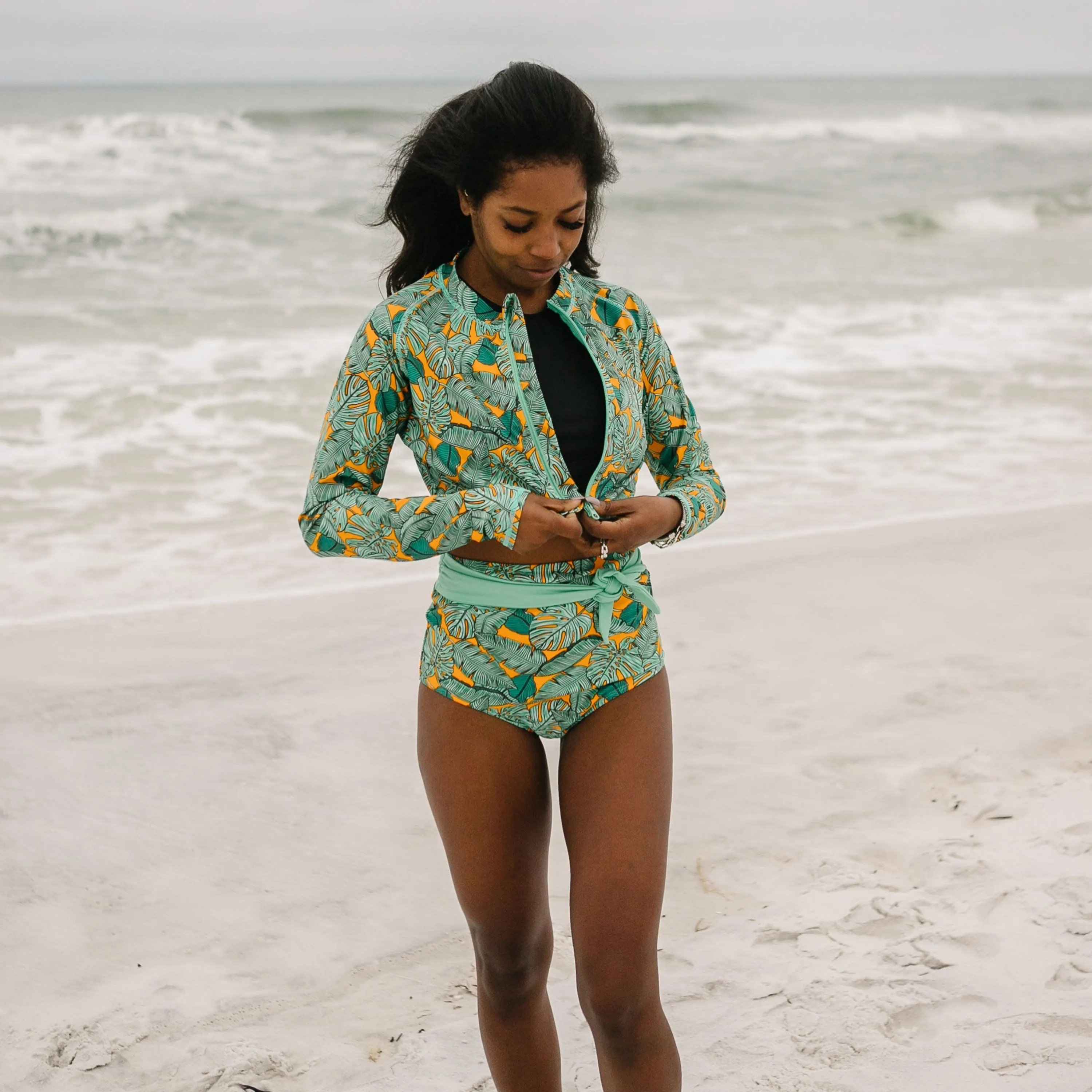 Women's High Waist Bikini Bottoms Tie Front | "The Tropics"