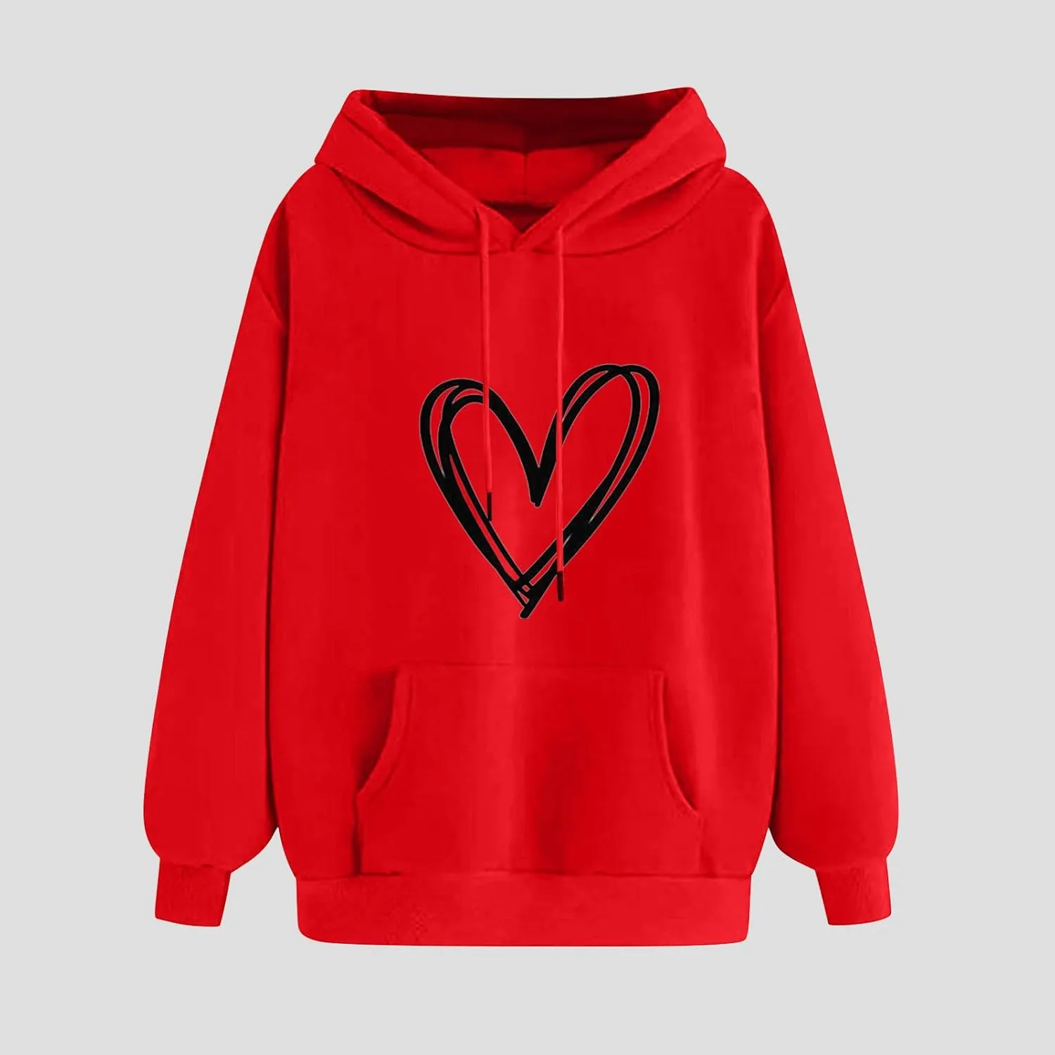 Women's Hooded Sweatshirts Long Sleeve Love Heart Graphic Print Pullover Cute Fleece Hoodies with Pocket