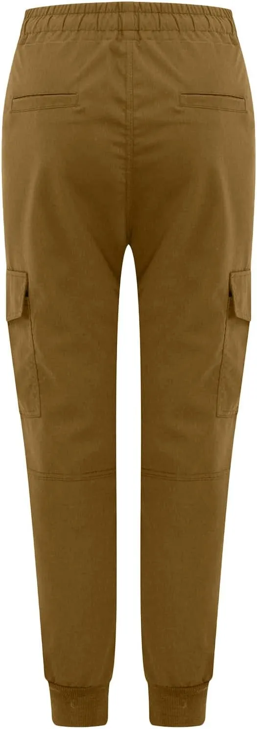 Womens Jogger Cargo Pants With Pockets Plus Size Casual Drawstring Elastic Waist Trousers Solid Loose Parachute Pants