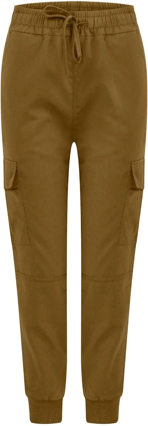 Womens Jogger Cargo Pants With Pockets Plus Size Casual Drawstring Elastic Waist Trousers Solid Loose Parachute Pants