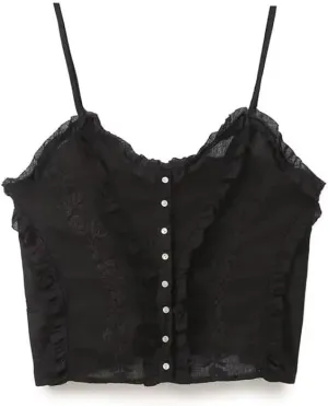 Women's Lace Panel Floral Embroidery Single Breasted Short Camisole