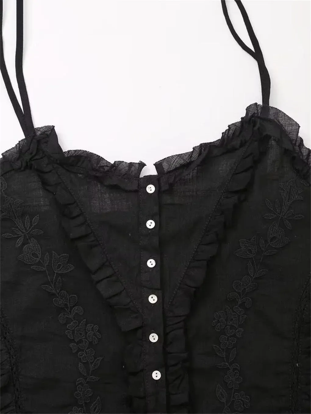 Women's Lace Panel Floral Embroidery Single Breasted Short Camisole