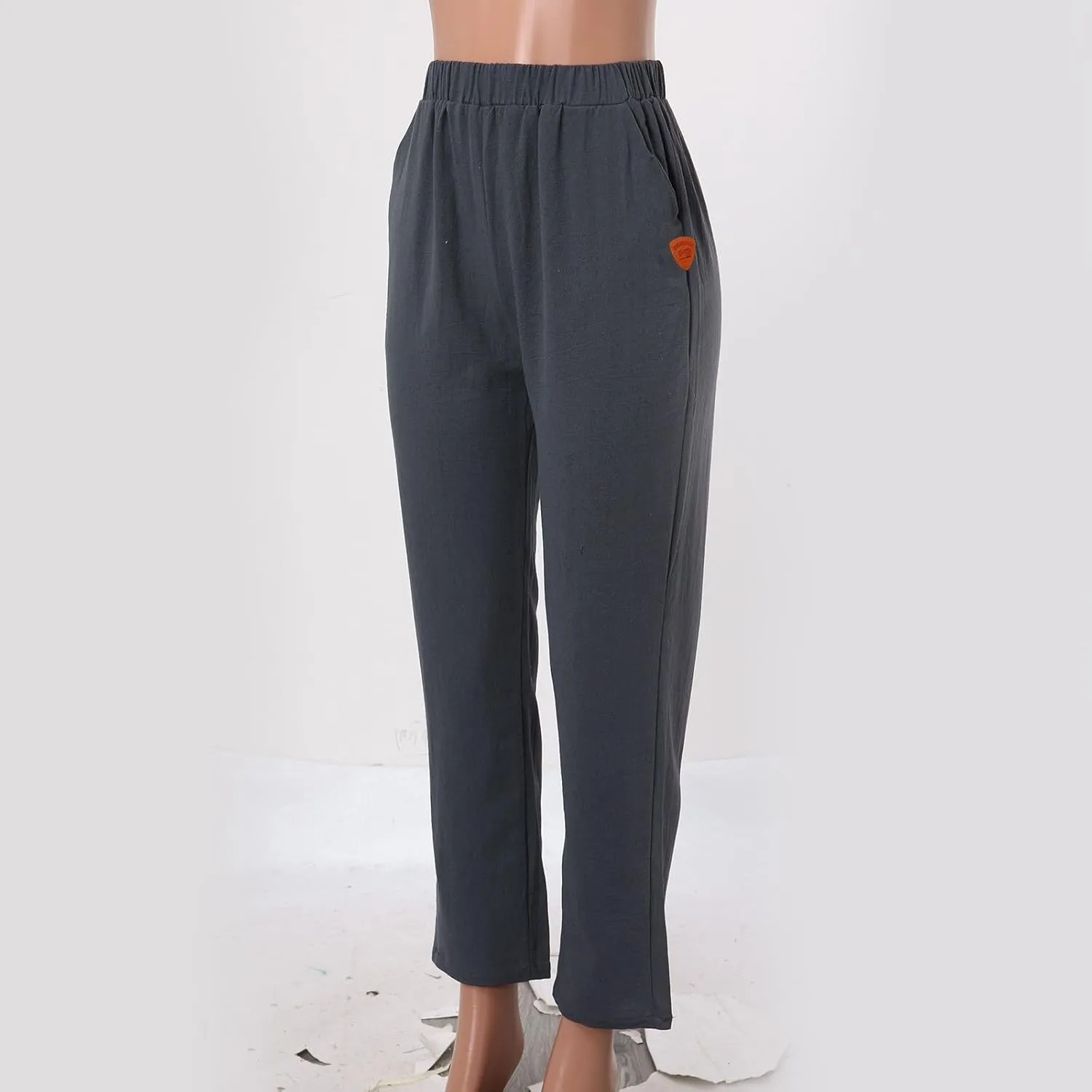 Women's Linen Blend Summer Loose Flowy Palazzo Pants Elastic Waist Stretchy Slim Fit Trouser Vacation