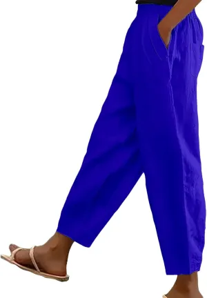 Women's Linen Boho Pants Loose Elastic Waist Wide Leg Lounge Harem Pants Summer Casual Beach Travel Vacation Trousers
