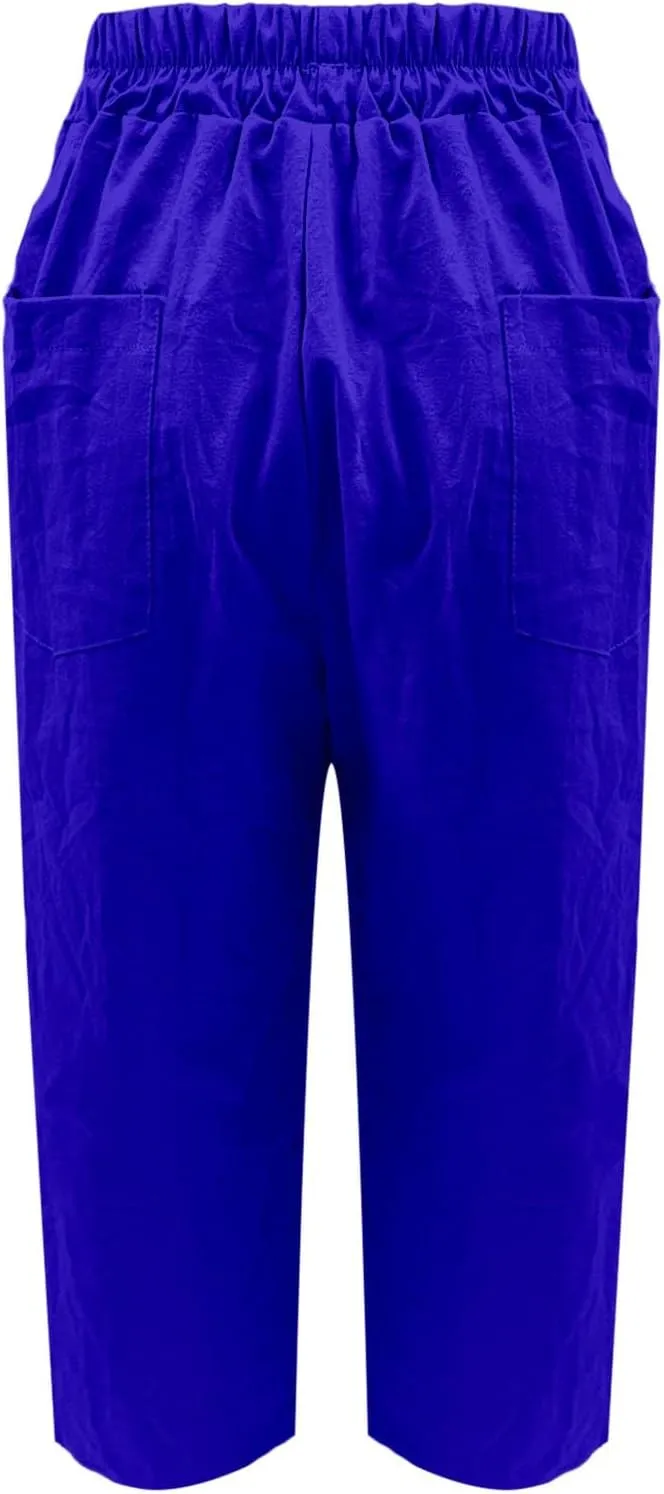 Women's Linen Boho Pants Loose Elastic Waist Wide Leg Lounge Harem Pants Summer Casual Beach Travel Vacation Trousers