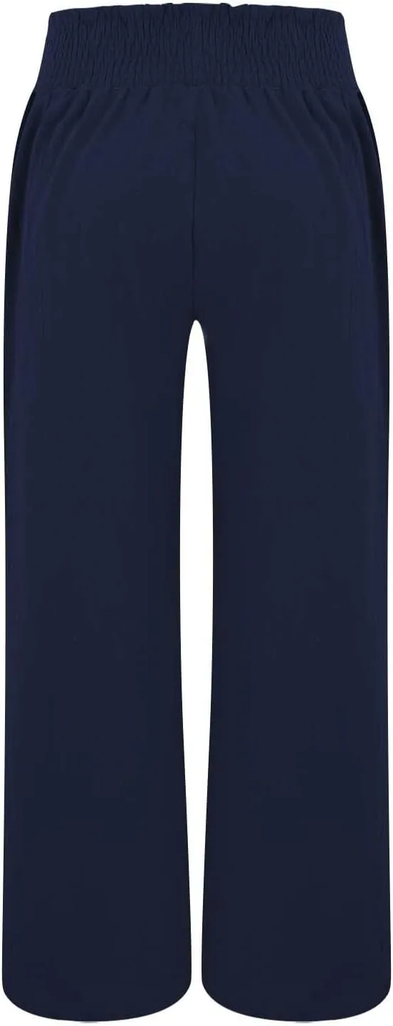Women's Linen Palazzo Pants Women Smocked Elastic Waist High Waist Loose Comfy Casual Pants with Pockets 2025 Beach