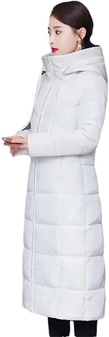 Womens Long Down Cotton Coat Winter Warm Jacket Thicken Warm Padded Puffer Parkas Casual Hooded Jacket Overcoat