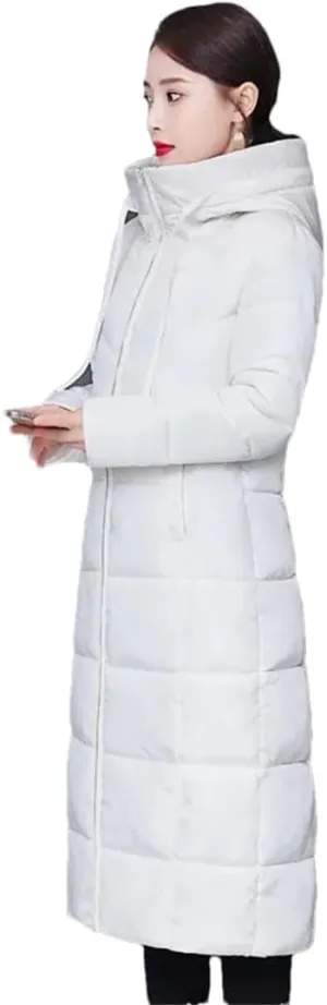 Womens Long Down Cotton Coat Winter Warm Jacket Thicken Warm Padded Puffer Parkas Casual Hooded Jacket Overcoat