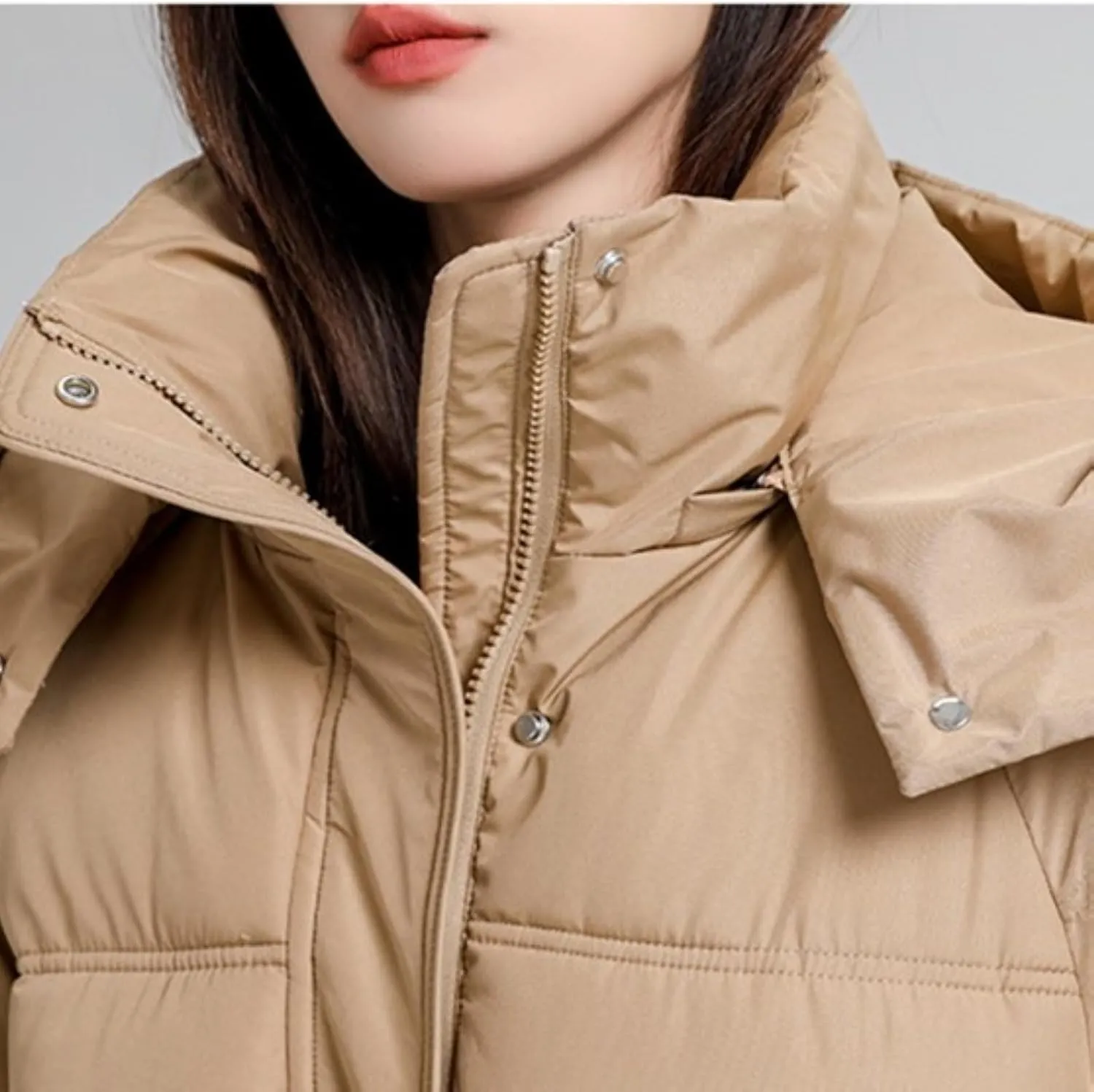 Women's Mid Length Puffer Coat Hooded Windproof Down Jacket Cotton-Padded Warm Winter Outwear