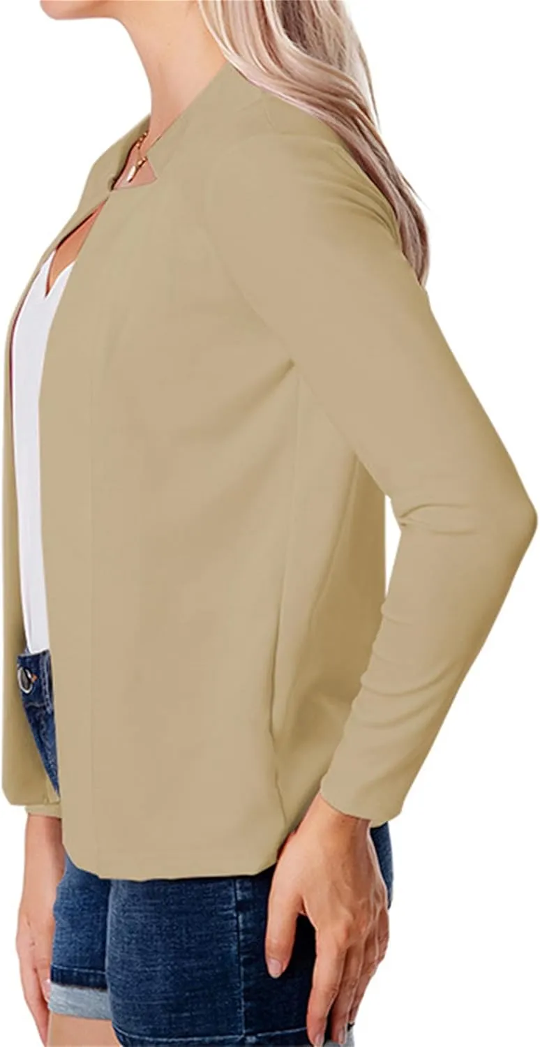 Women's Open Front Work Blazer Business Long Sleeve Jackets Solid Color Office Short Cardigans