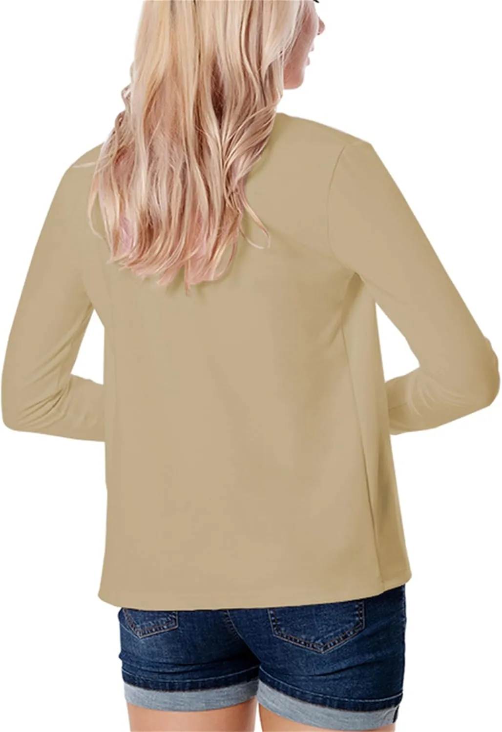 Women's Open Front Work Blazer Business Long Sleeve Jackets Solid Color Office Short Cardigans