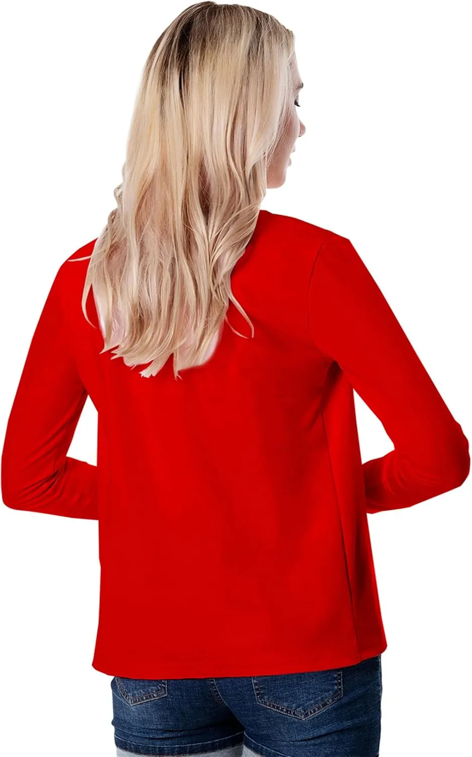 Women's Open Front Work Blazer Business Long Sleeve Jackets Solid Color Office Short Cardigans