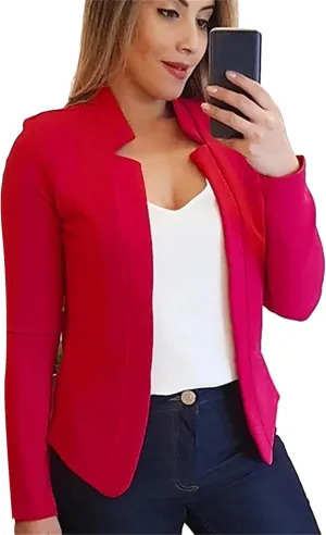 Women's Open Front Work Blazer Business Long Sleeve Jackets Solid Color Office Short Cardigans
