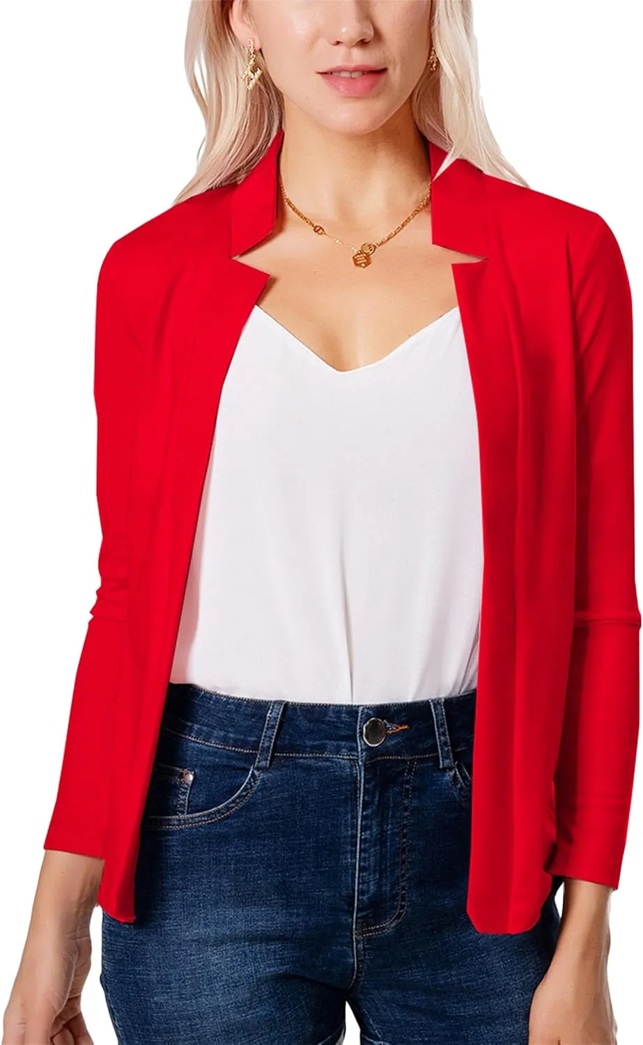 Women's Open Front Work Blazer Business Long Sleeve Jackets Solid Color Office Short Cardigans