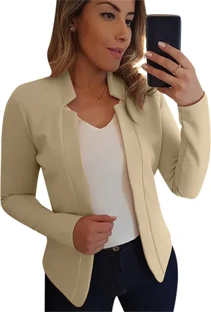 Women's Open Front Work Blazer Business Long Sleeve Jackets Solid Color Office Short Cardigans