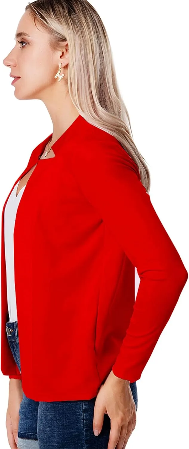 Women's Open Front Work Blazer Business Long Sleeve Jackets Solid Color Office Short Cardigans