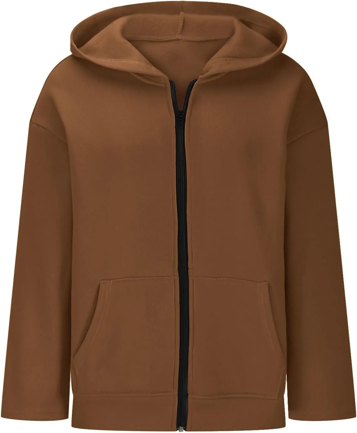 Women's Oversized Hoodies for Women Zip Up Long Sleeve Sweatshirt Casual Plain Hooded Jackets Cute Coat with Pockets