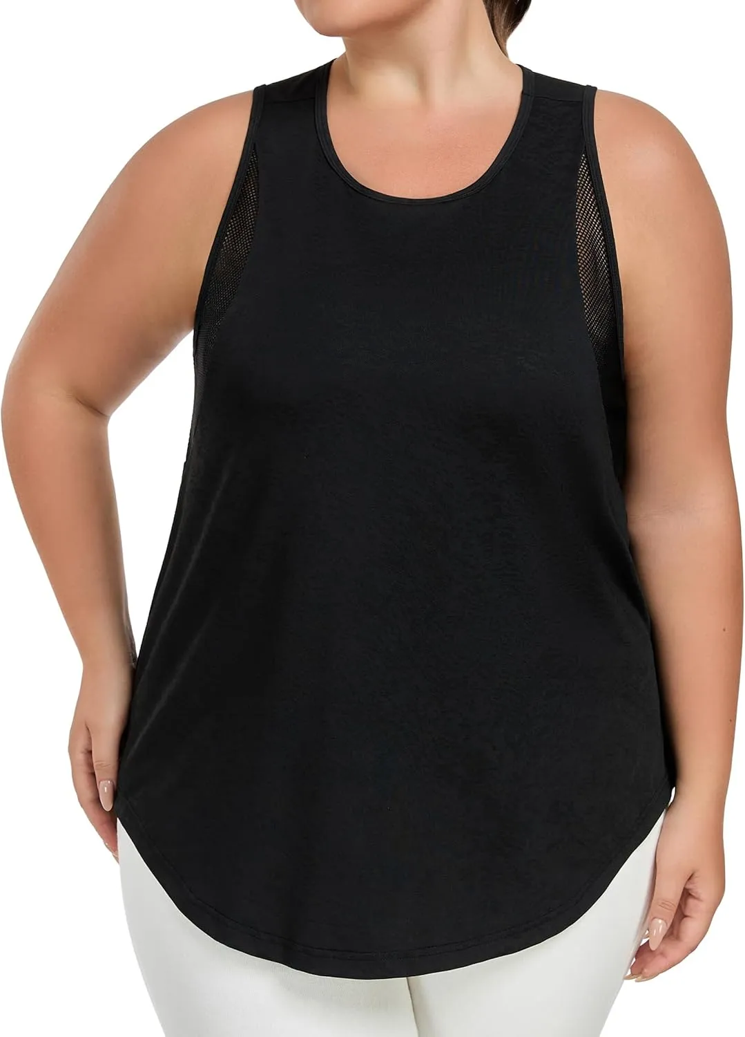 Women's Plus Size Workout Tank Tops with Mesh, XL-5XL Athletic Sleeveless Shirts Loose Fit, Flowy Yoga Tunic Top