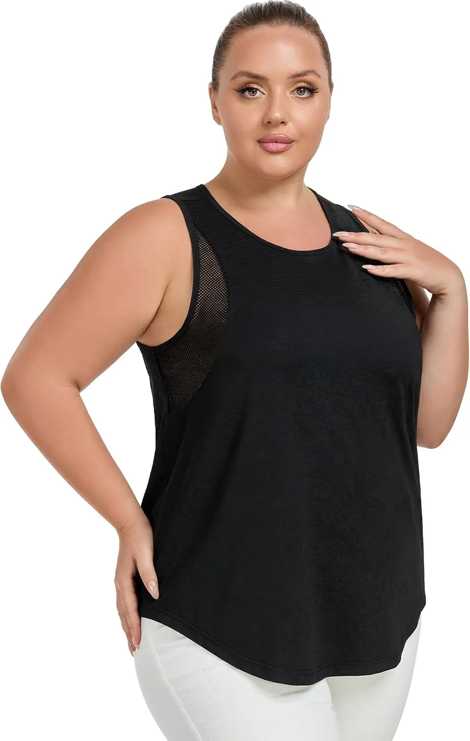 Women's Plus Size Workout Tank Tops with Mesh, XL-5XL Athletic Sleeveless Shirts Loose Fit, Flowy Yoga Tunic Top