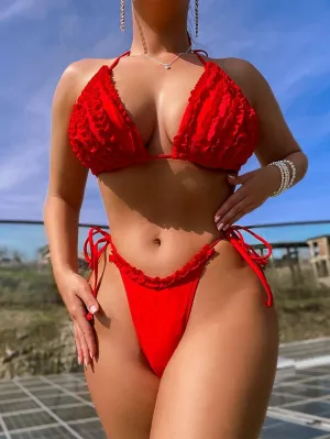 Women's Red Floral Bikini Set - Sexy Swimwear with Tummy Control | GFIT