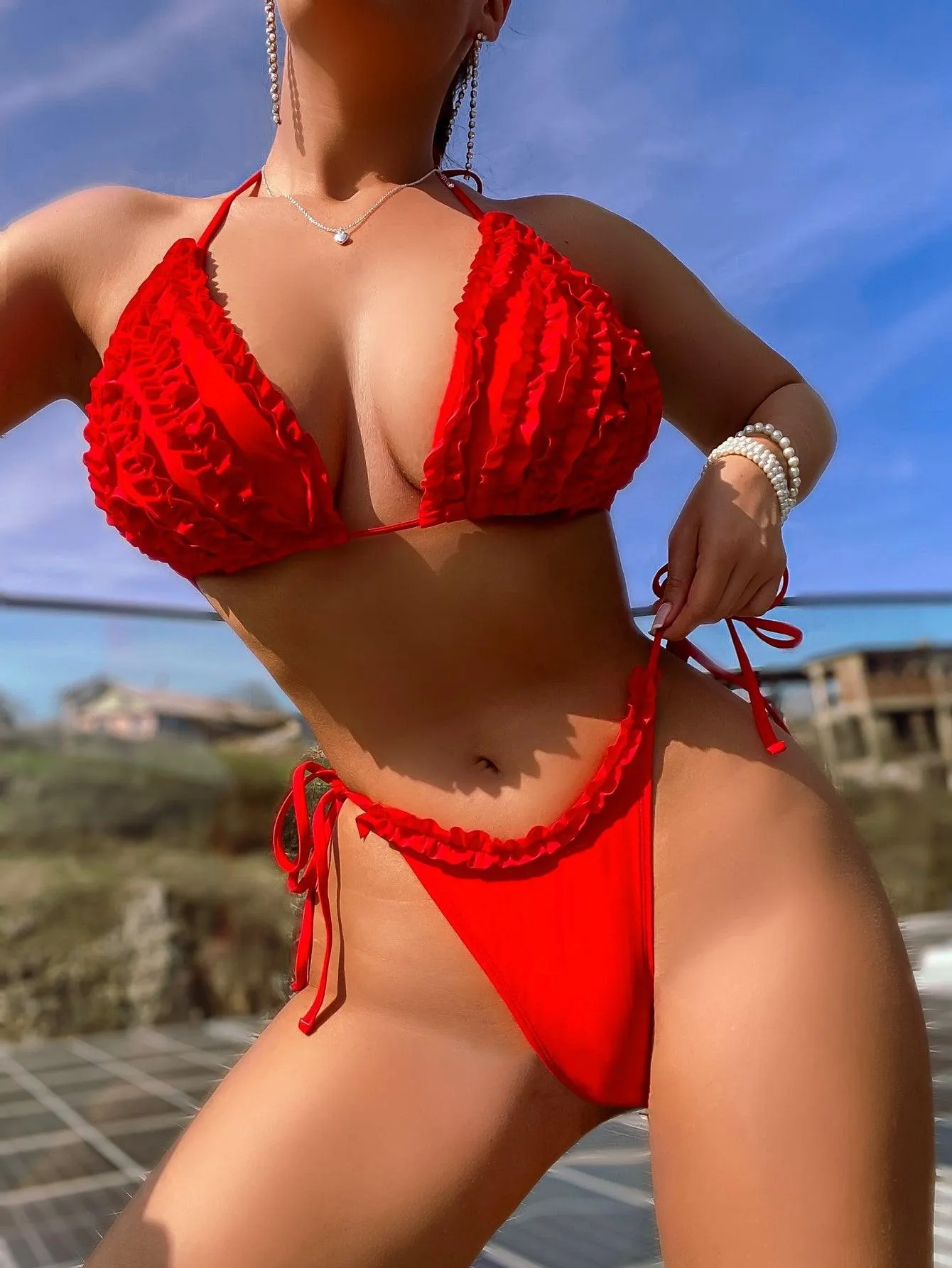 Women's Red Floral Bikini Set - Sexy Swimwear with Tummy Control | GFIT