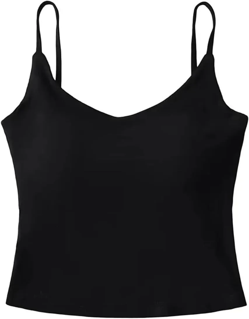 Women's Round Neck Sleeveless Spaghetti Strap Camisole Solid Color Slim Fit Casual Summer Tank Tops