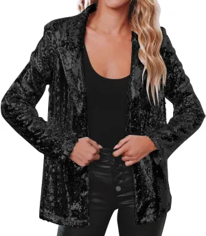 Women's Sequin Blazer Sparkly Party ChristmasLong Sleeve Lapel Open Front Glitter Sequin Jacket