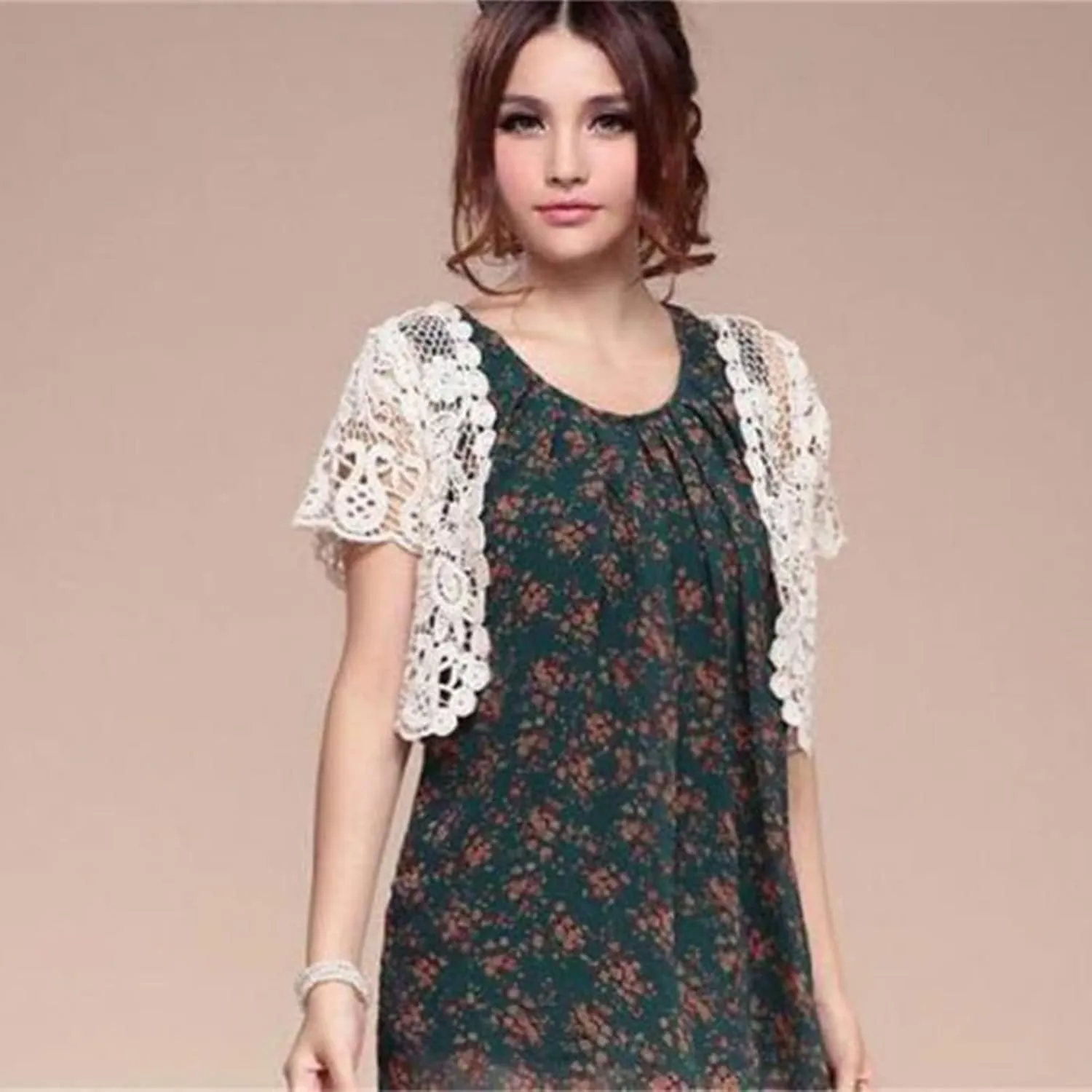 Womens Short Sleeve Open Front Lace Cardigan Floral Crochet Sheer Beach Up Shrugs Crop Jackets for Dresses