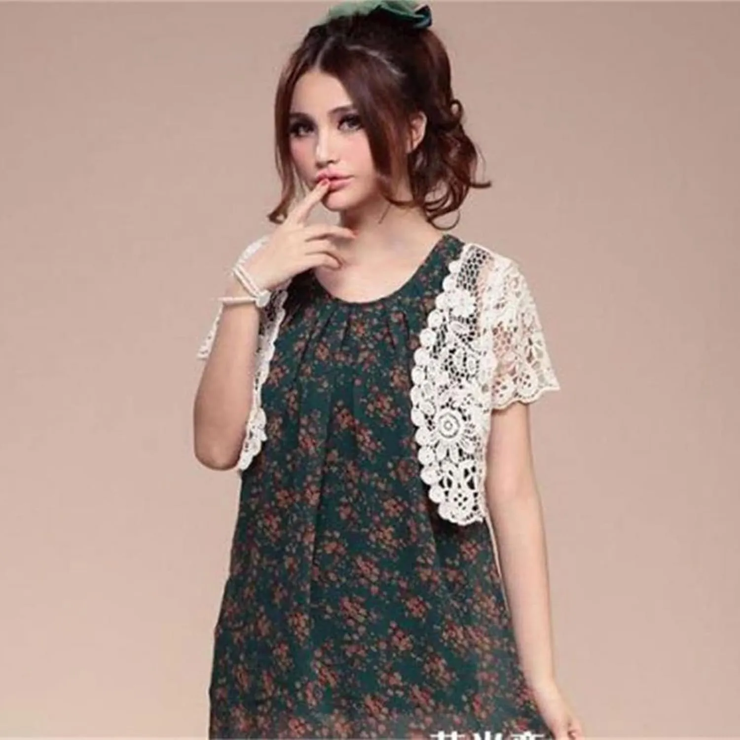 Womens Short Sleeve Open Front Lace Cardigan Floral Crochet Sheer Beach Up Shrugs Crop Jackets for Dresses