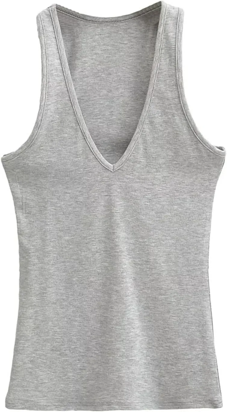 Women's Sleeveless Deep V Neck Camisole Slim Fit Solid Color Casual Street Tank Top