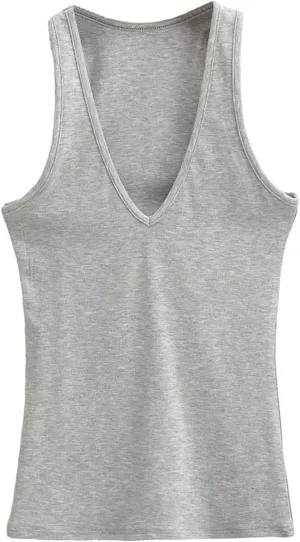 Women's Sleeveless Deep V Neck Camisole Slim Fit Solid Color Casual Street Tank Top