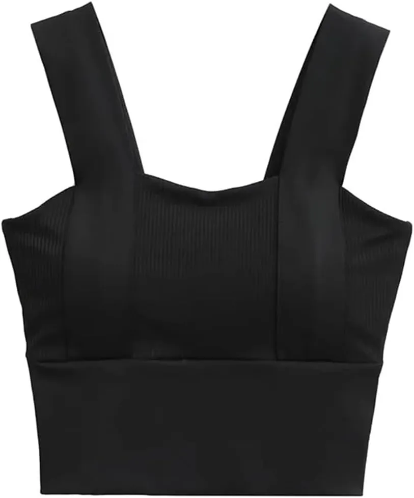 Women's Square Neck Sleeveless Tank Top with Built-in Chest Pads Casual Everyday Camisole Y2k