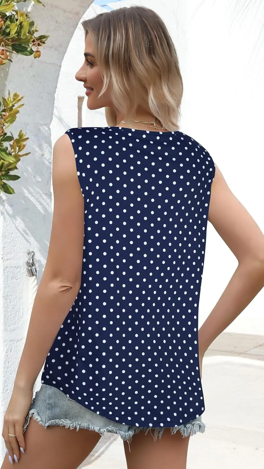 Womens Tank Tops Summer Square Neck Pleated Sleeveless Top Casual Loose Fit Basic Shirts