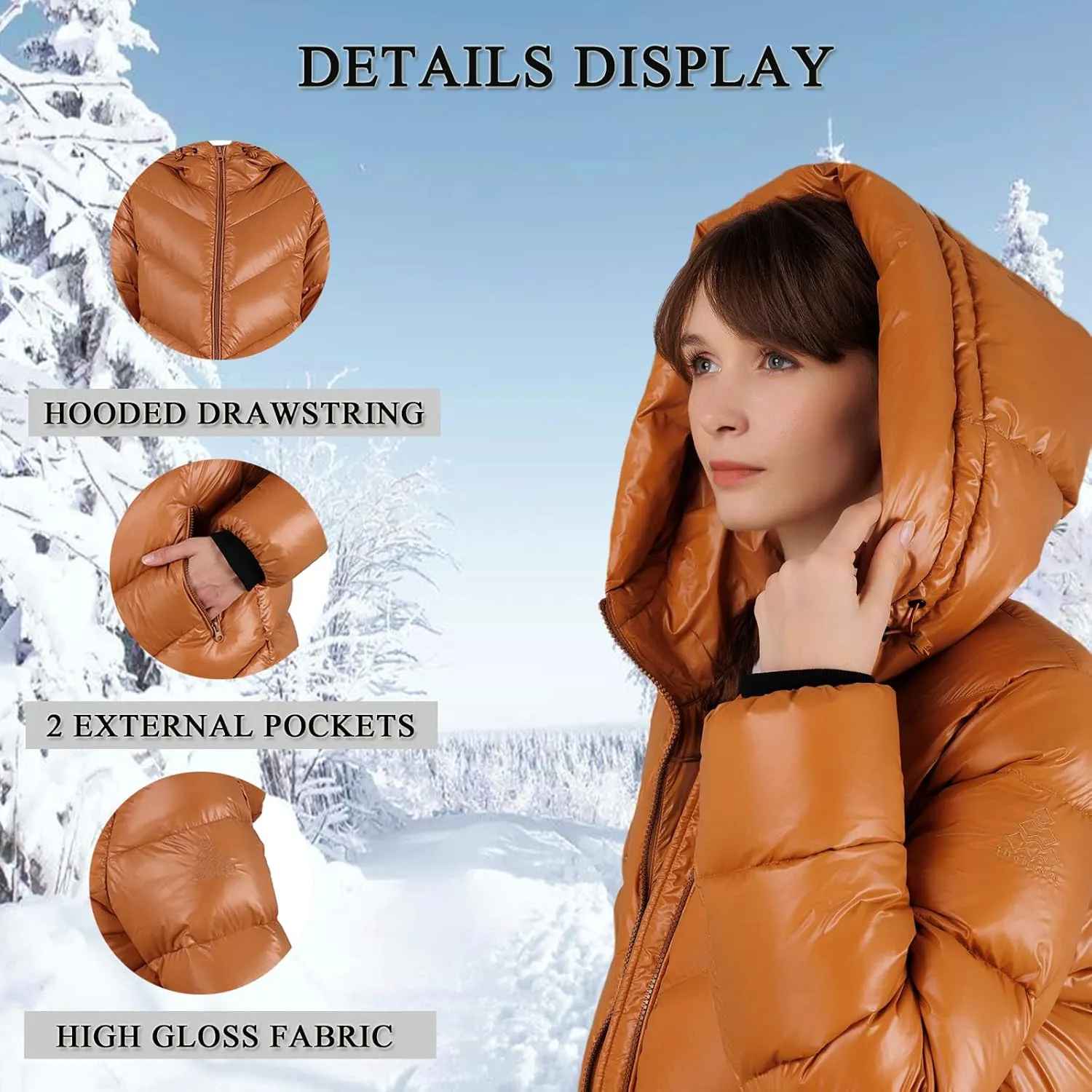 Women's Thickened Down Jacket - Winter Hooded Short Puffy Packable Jacket, Warm Puffer Down Coat for Christmas Gift