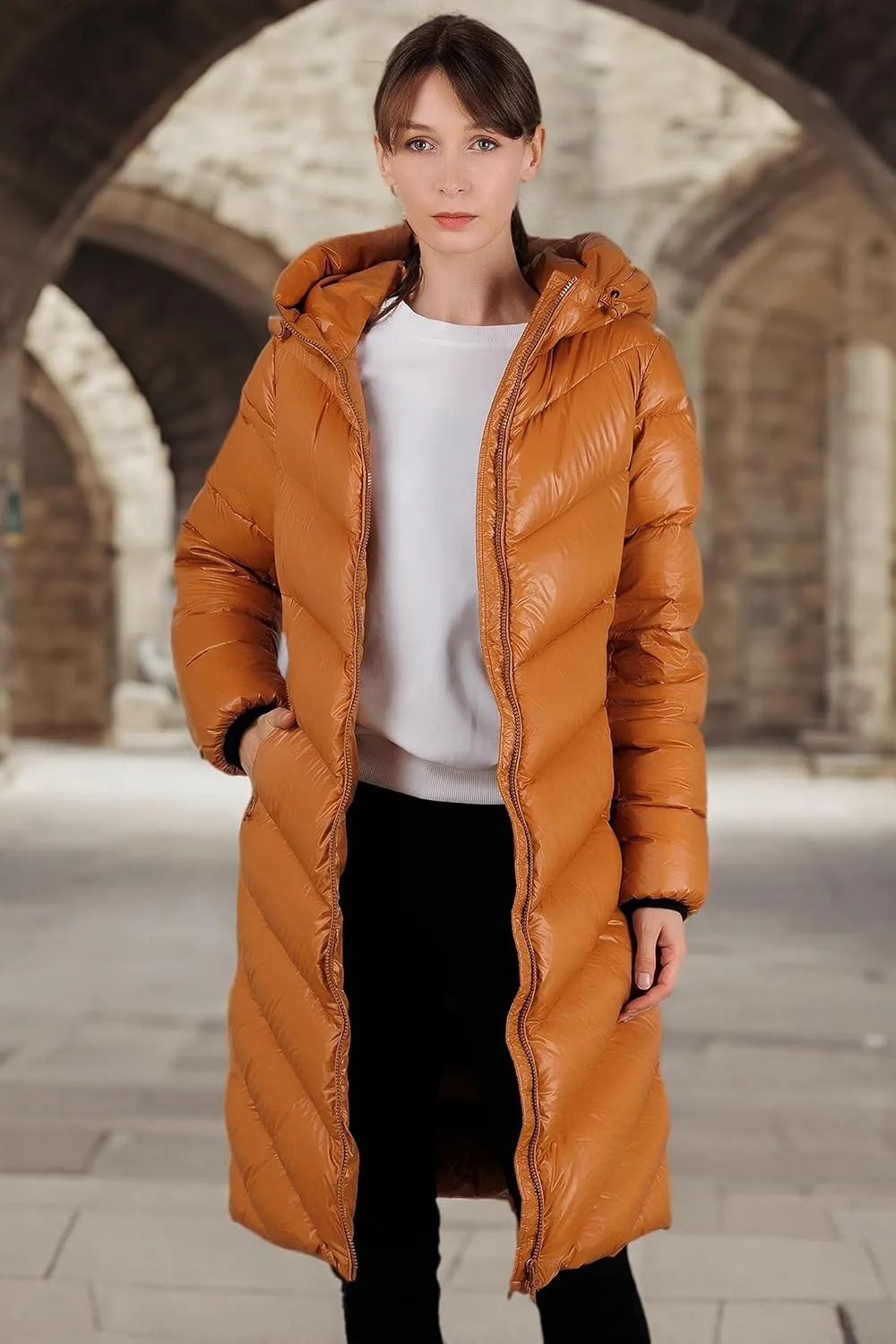 Women's Thickened Down Jacket - Winter Hooded Short Puffy Packable Jacket, Warm Puffer Down Coat for Christmas Gift