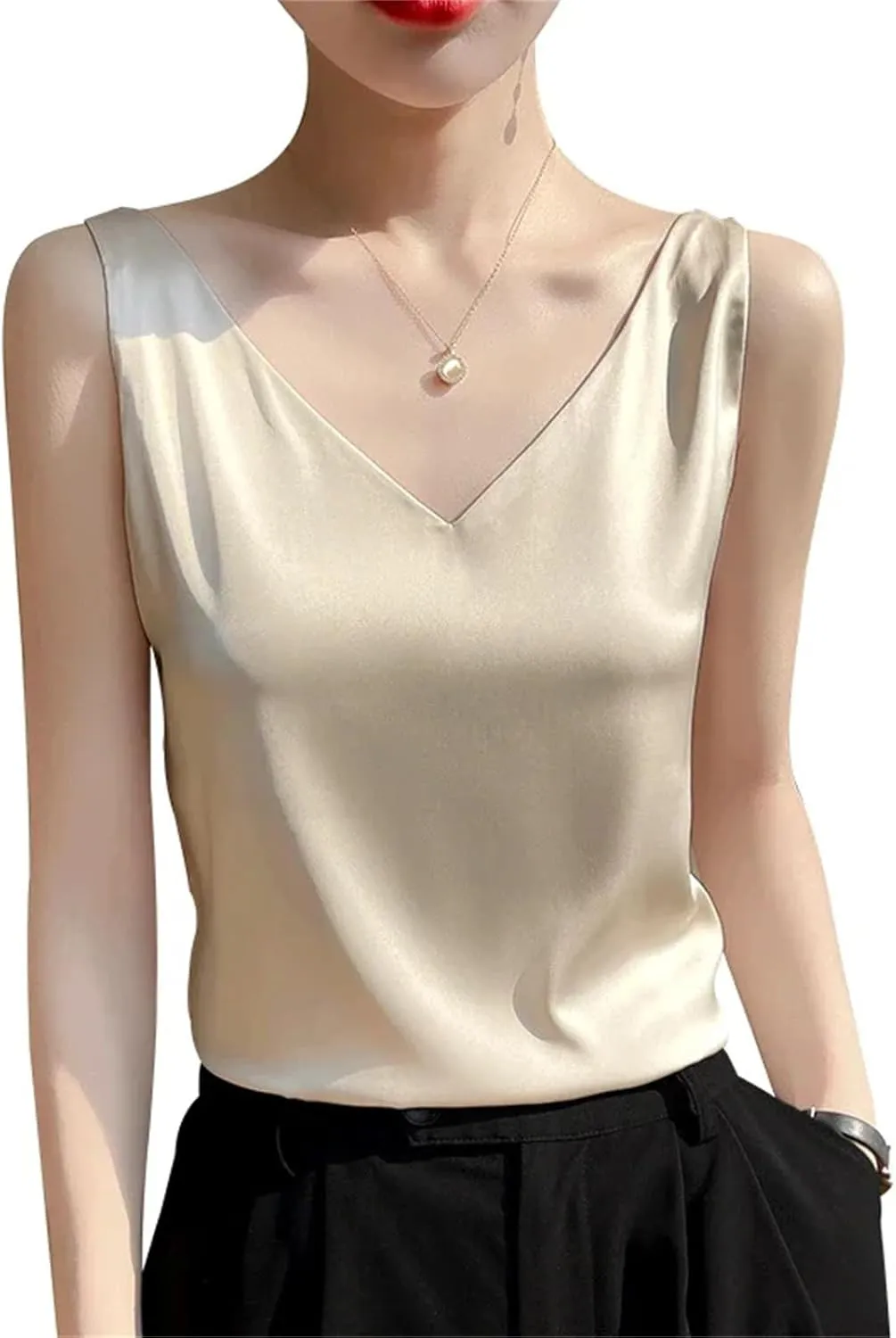 Women's V-Neck Tank Top  Solid Color Sleeveless Summer Blouse Casual Office Wear Fashion Camisole