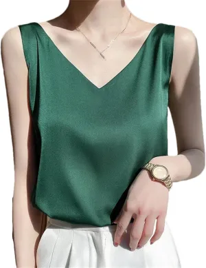 Women's V-Neck Tank Top  Solid Color Sleeveless Summer Blouse Casual Office Wear Fashion Camisole