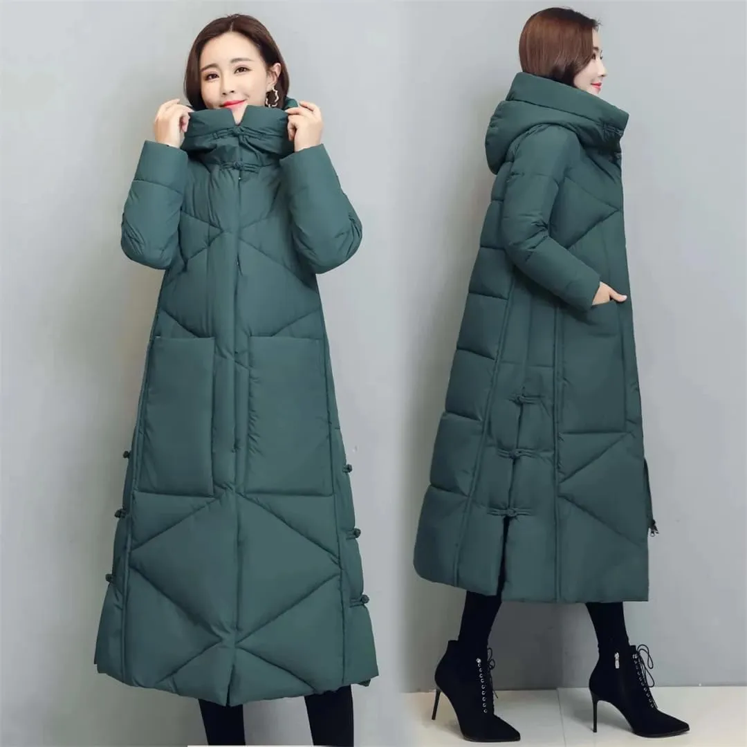 Womens Vintage Thicken Warm Cotton-Padded Coats Long Winter Jacket Casual Hooded Down Cotton Coat Puffer Parkas