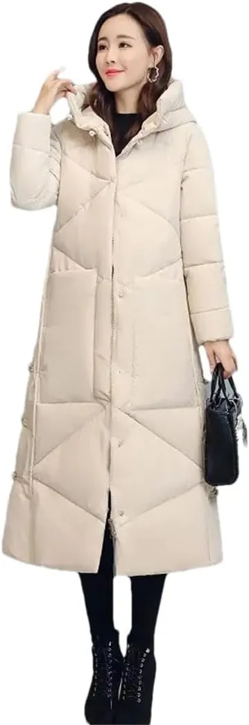 Womens Vintage Thicken Warm Cotton-Padded Coats Long Winter Jacket Casual Hooded Down Cotton Coat Puffer Parkas