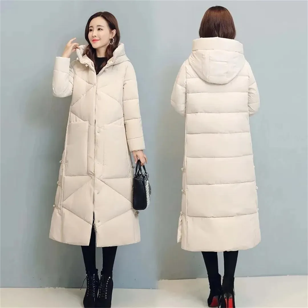 Womens Vintage Thicken Warm Cotton-Padded Coats Long Winter Jacket Casual Hooded Down Cotton Coat Puffer Parkas