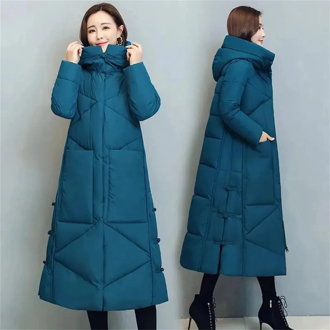 Womens Vintage Thicken Warm Cotton-Padded Coats Long Winter Jacket Casual Hooded Down Cotton Coat Puffer Parkas