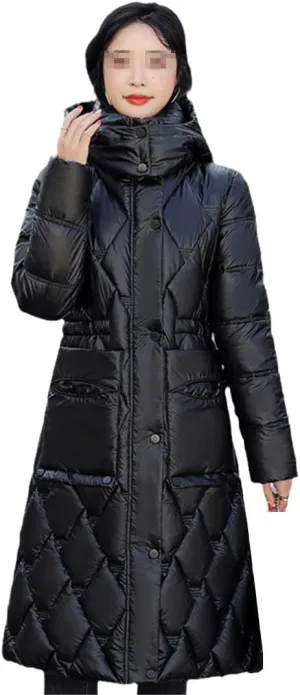 Women's Winter Hooded Jackets Casual Long Parkas Women Cotton Padded Coat With Pockets Solid Color Warm Outerwear