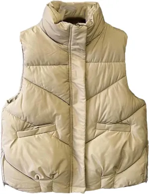 Women's Winter Vest Sleeveless Jackets Cotton Padded Down Vest Loose Warm Thick Zipper Waistcoat