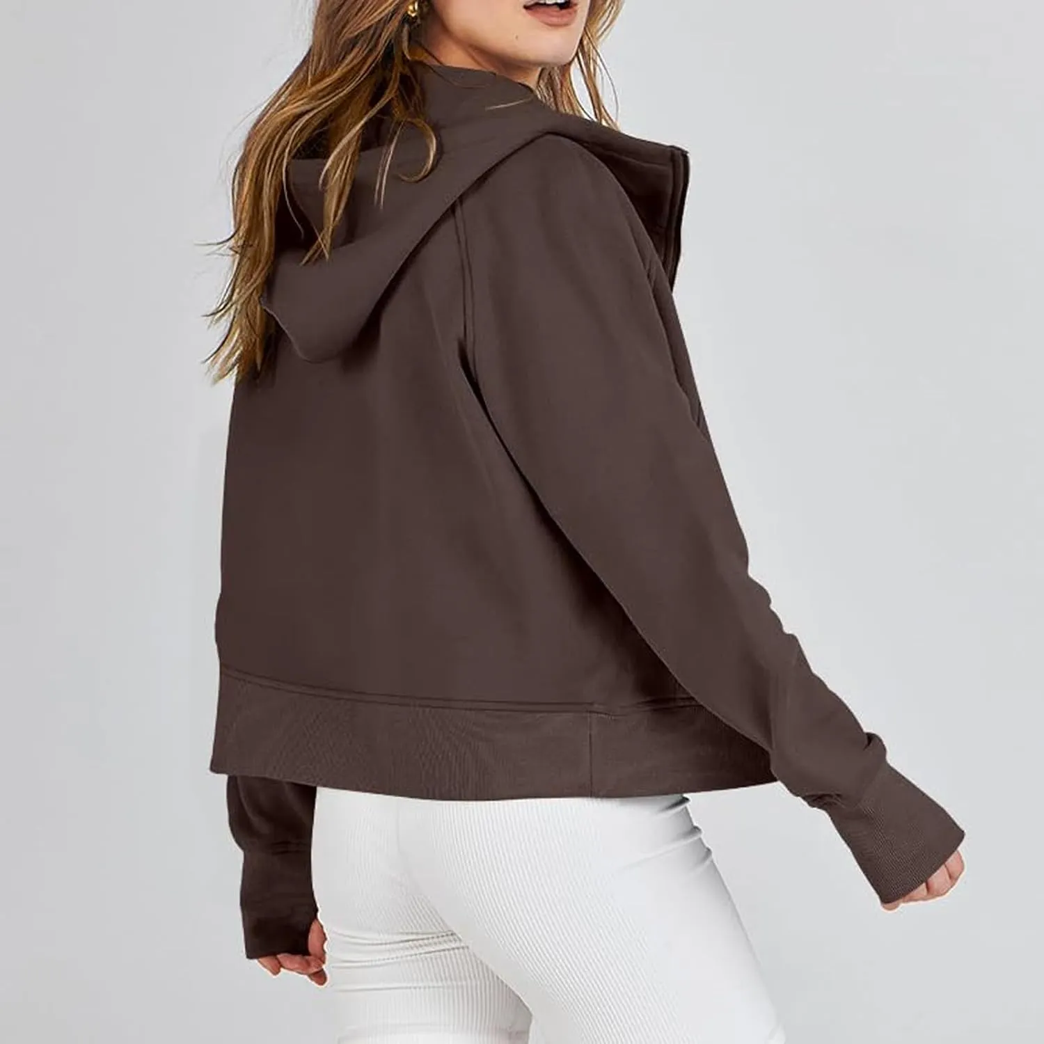 Womens Zip Up Cropped Hoodies Fleece Oversized Sweatshirts Full Zip Jackets Y2k Fall Clothes 2024 Trendy