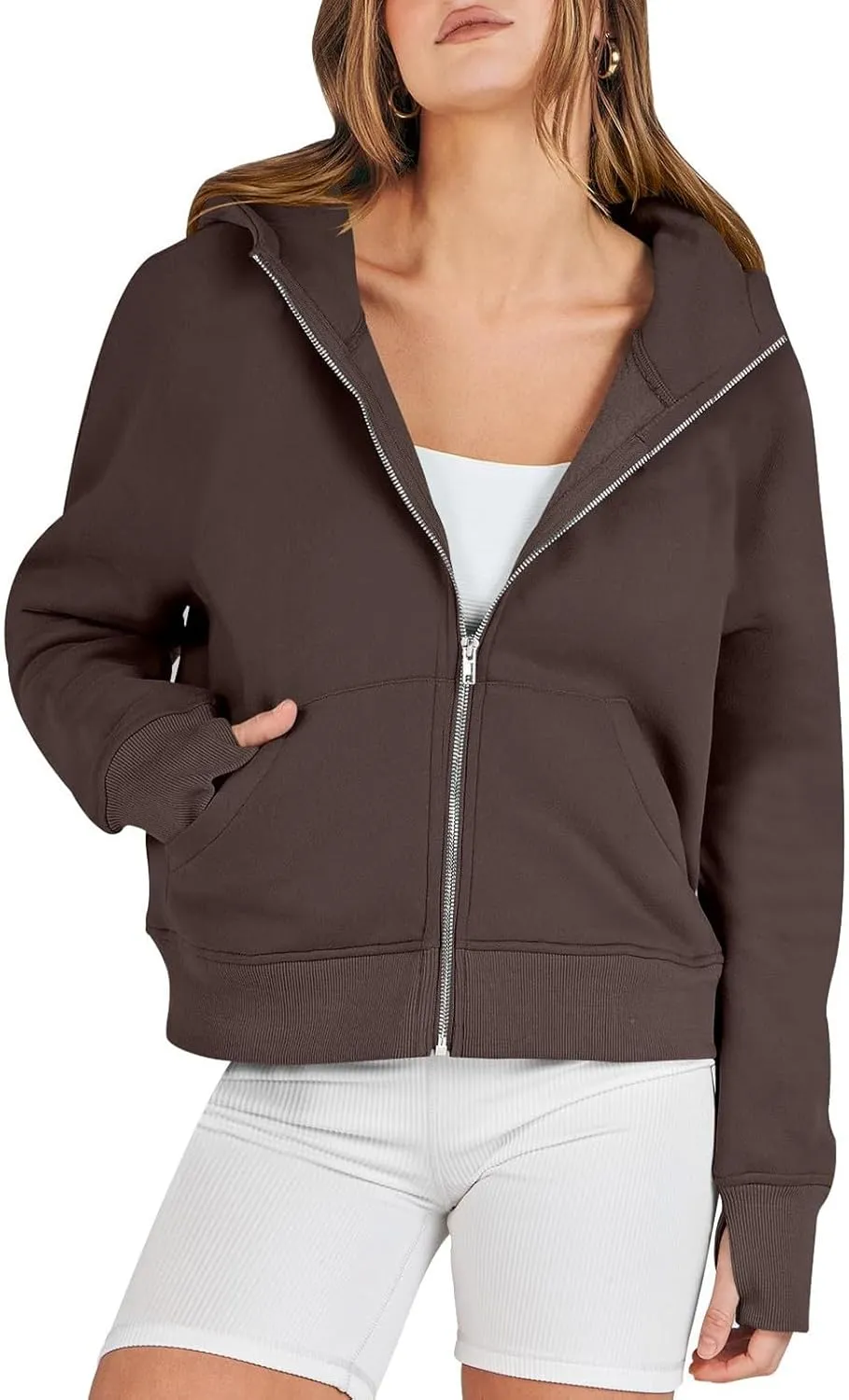 Womens Zip Up Cropped Hoodies Fleece Oversized Sweatshirts Full Zip Jackets Y2k Fall Clothes 2024 Trendy
