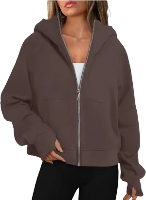Womens Zip Up Cropped Hoodies Fleece Oversized Sweatshirts Full Zip Jackets Y2k Fall Clothes 2024 Trendy