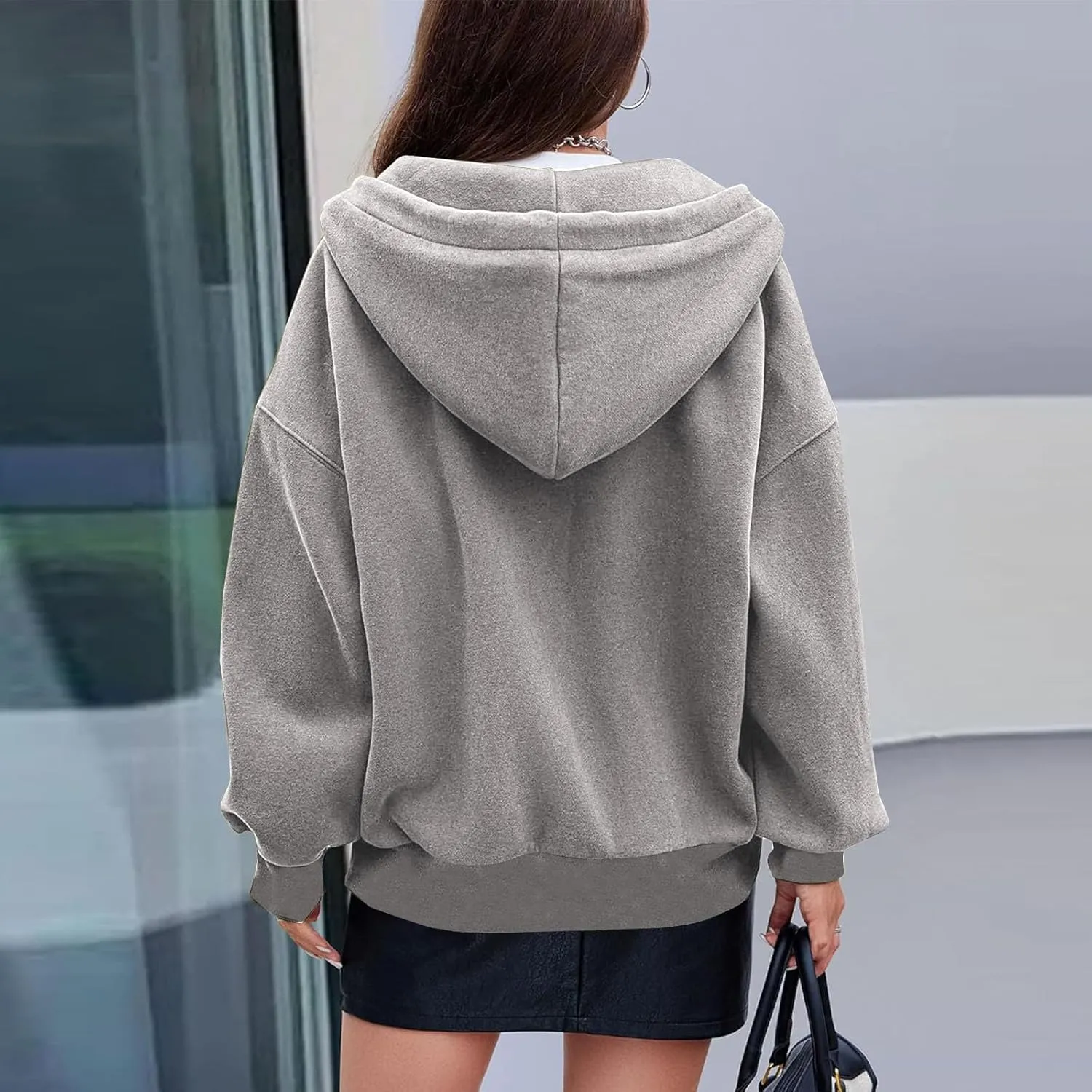 Women's Zip Up Hoodies Fleeced Long Sleeve Fall Coats Oversized Jackets With Pockets Tunic Casual Hooded Sweatshirt